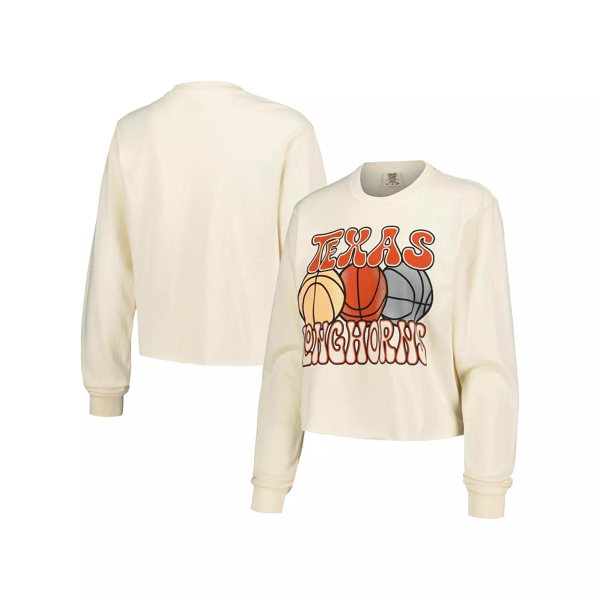 Women's Natural Texas Longhorns Comfort Colors Basketball Cropped Long Sleeve T-Shirt, Size: Medium, Beige Product Image