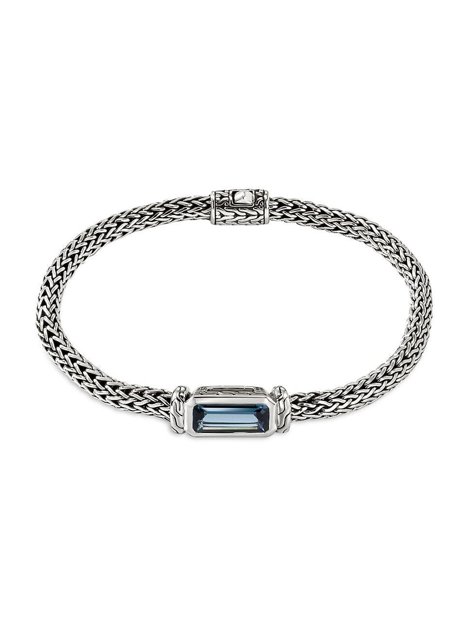 Mens Thailand Sterling Silver & Blue Topaz Station Bracelet Product Image