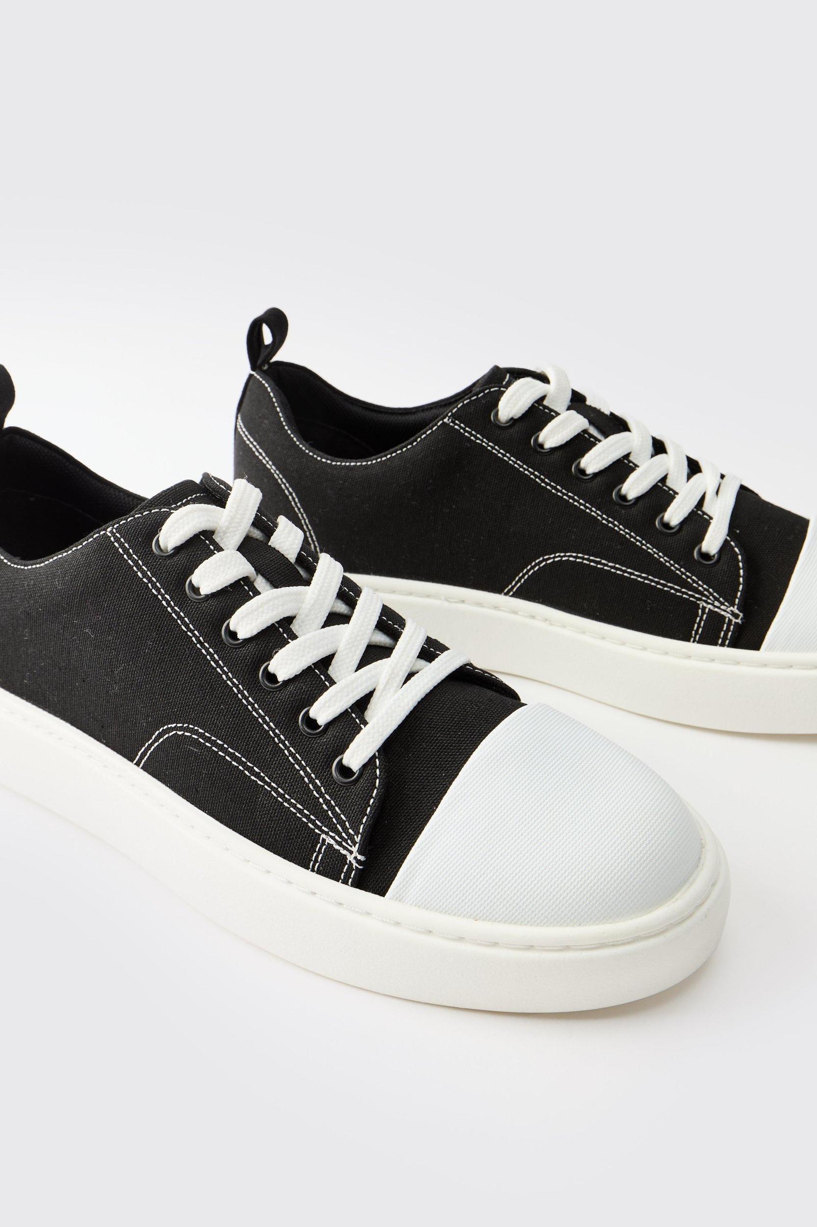 Contrast Stitch Canvas Trainer | boohooMAN USA Product Image