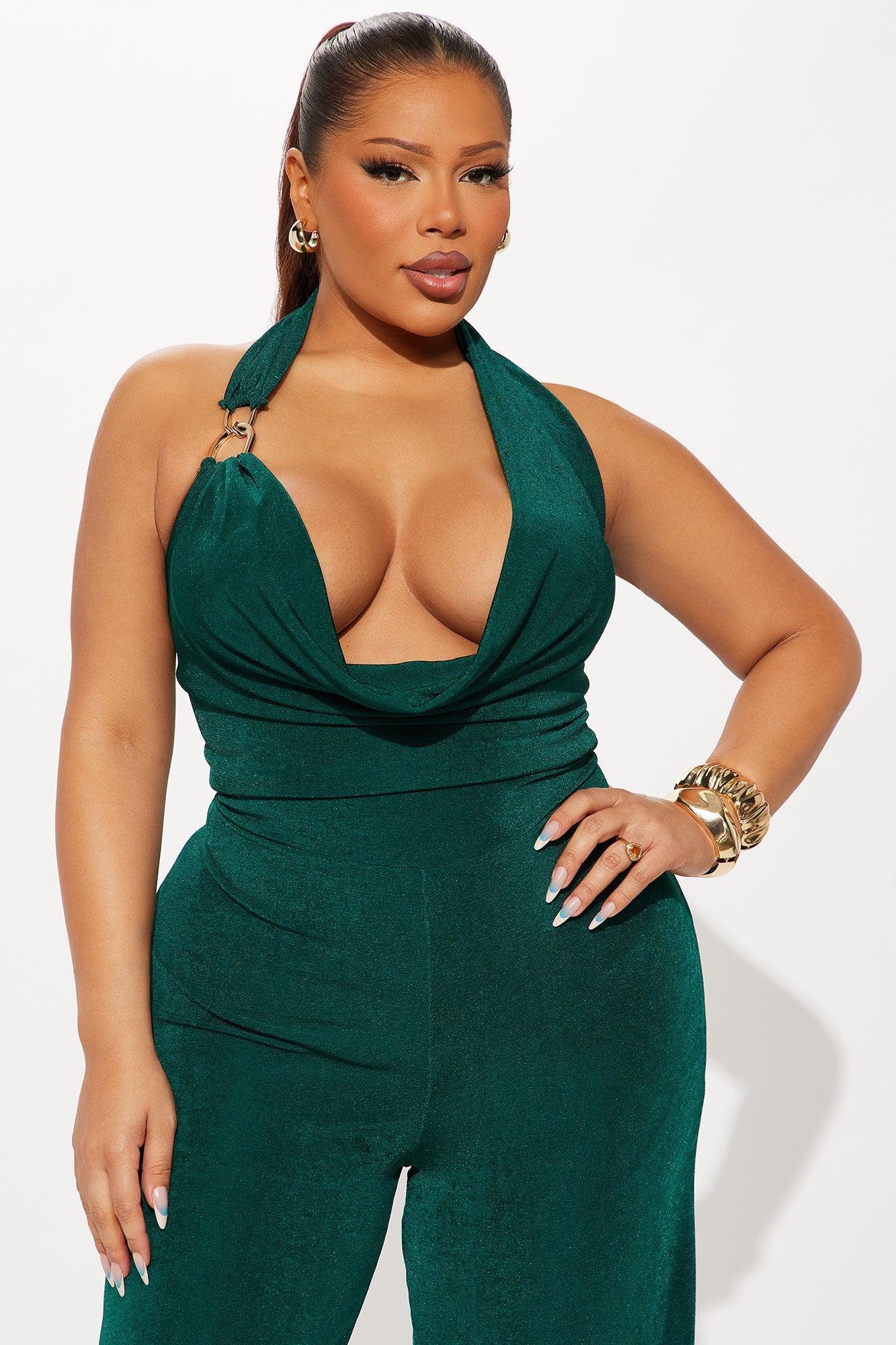 Wave Sounds Slinky Halter Jumpsuit - Hunter Product Image