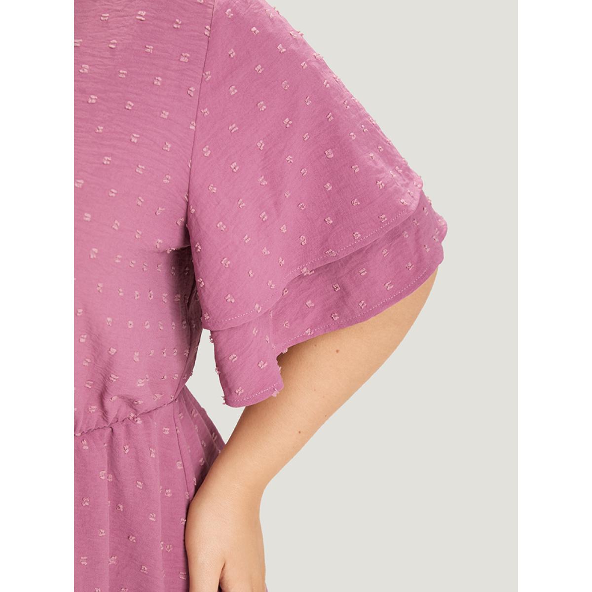 Plus Size Purple Polka Dot Elastic Waist Ruffle Sleeve Layered Blouse Women Elegant Short sleeve V-neck Dailywear Blouses BloomChic 28/5X Product Image