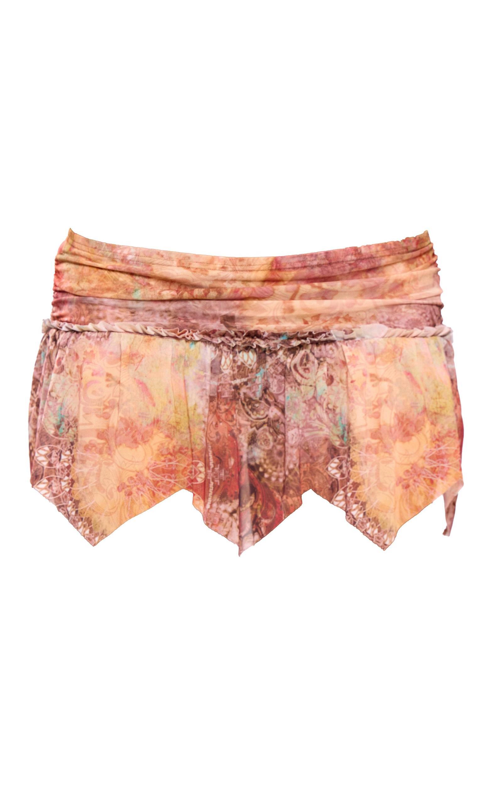 Orange Printed Frill Detail Asymmetric Hem Lined Mesh Mini Skirt Product Image