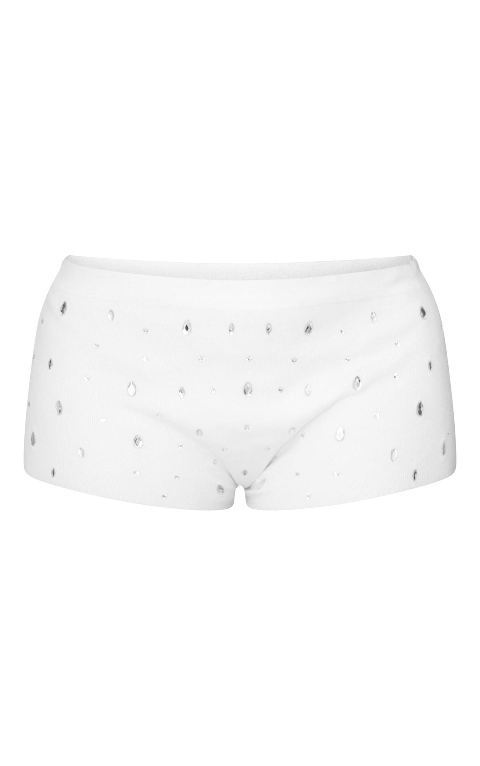 Shape Cream Knitted Diamante Mini Shorts Product Image