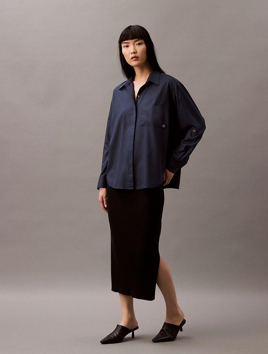 Calvin Klein Women's Viscose Blend Relaxed Button-Down Shirt - White - XL Product Image