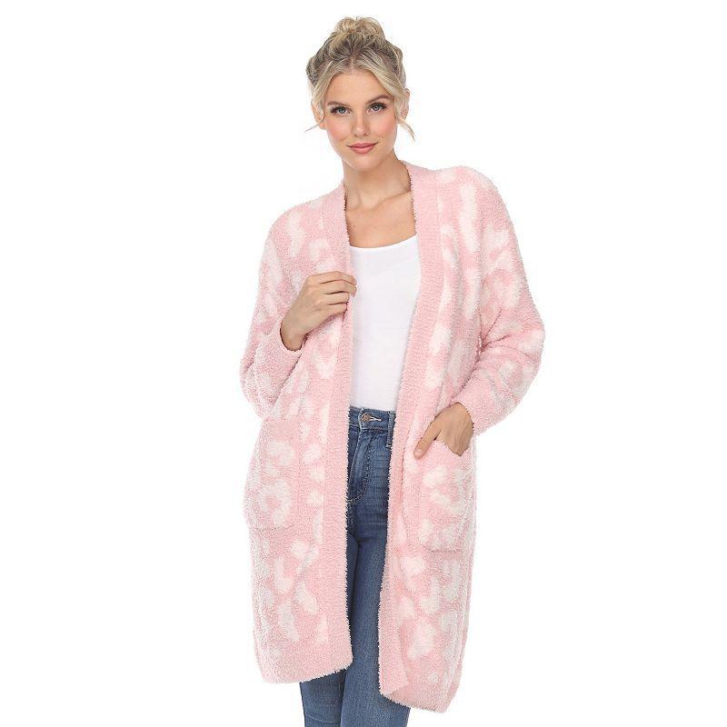 White Mark Womens Leopard Print Open Front Sherpa Cardigan - Black Product Image