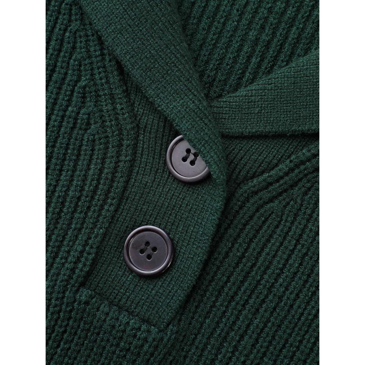 Plus Size Supersoft Essentials Textured Button Up Pullover DarkGreen Women Casual Loose Long Sleeve Suit Collar Everyday Pullovers BloomChic 22-24/3X Product Image