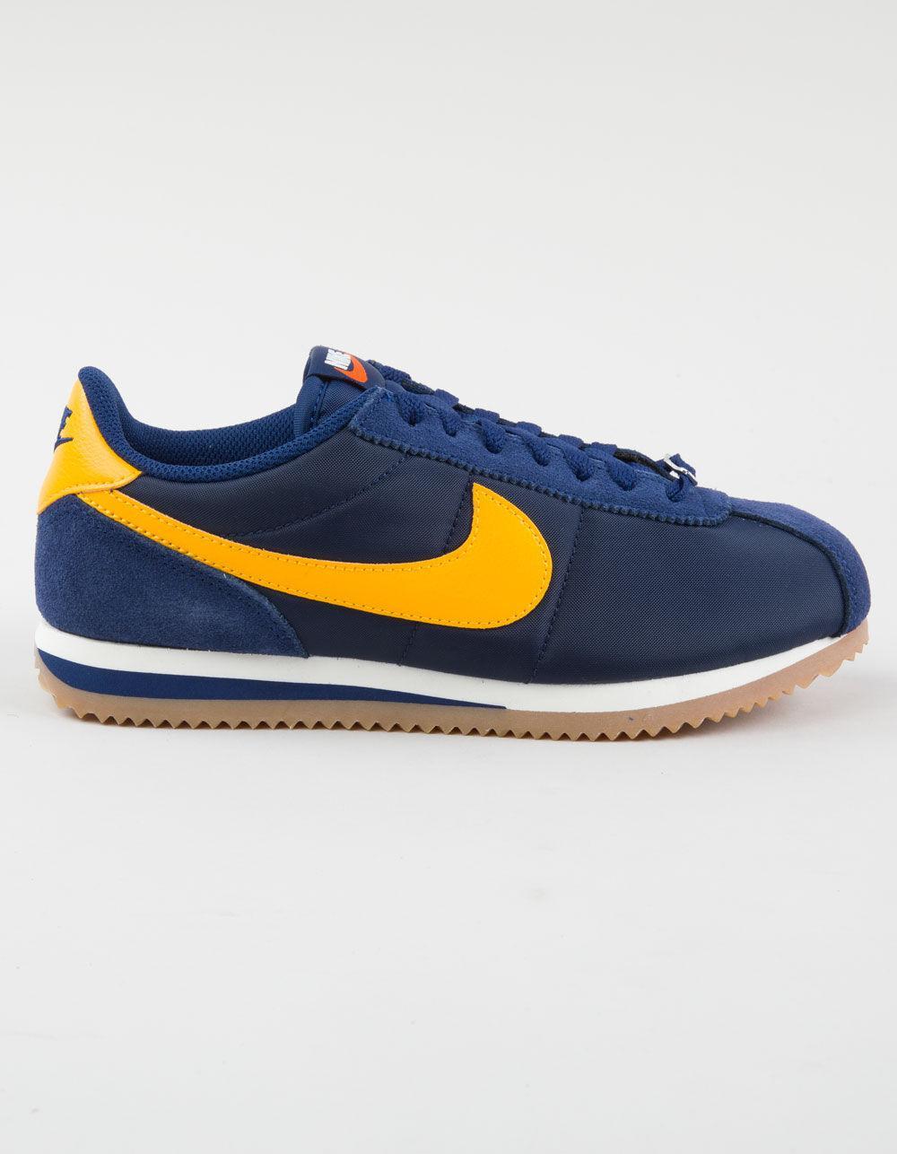 NIKE Cortez Textile Womens Shoes - NAVY/YELLOW Product Image