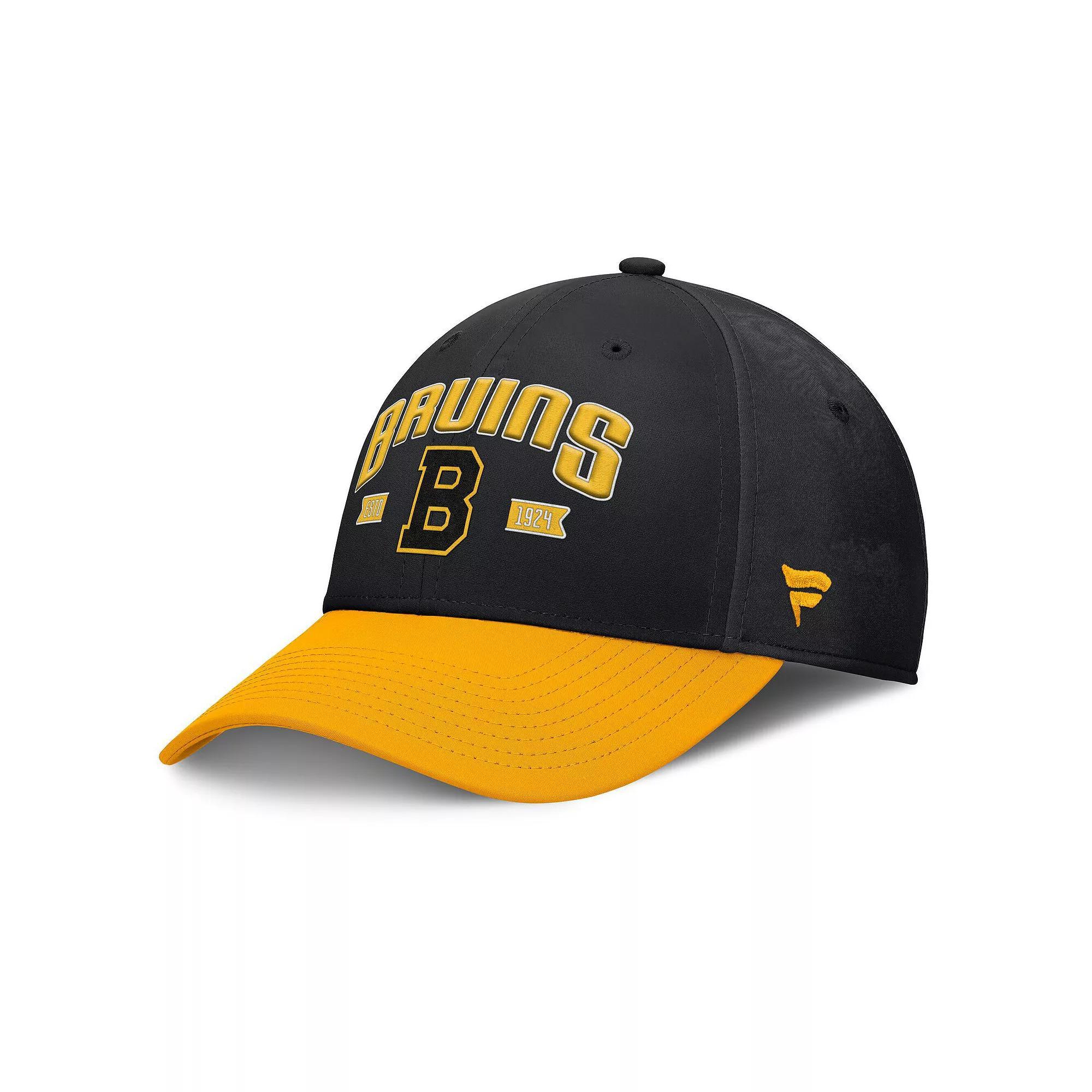 Men's Fanatics Black/Gold Boston Bruins Heritage Captain Flex Hat, Size: Medium/Large Product Image