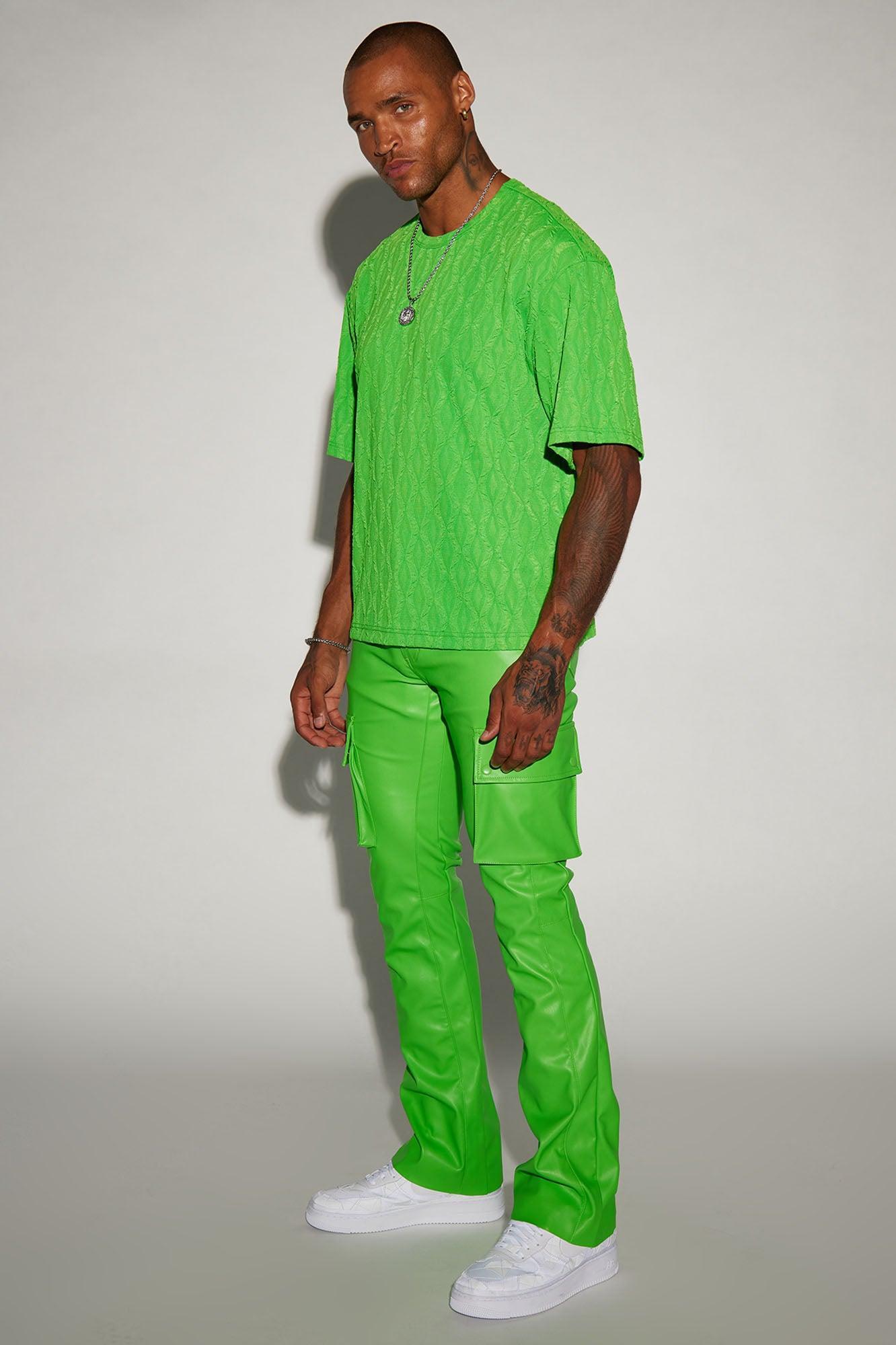 Finest Faux Leather Cargo Slim Flare Pants - Green Product Image