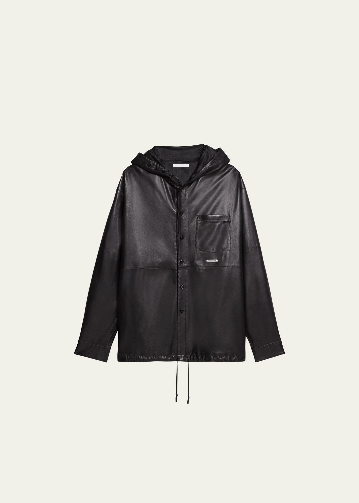 Mens Leather Hooded Shirt Product Image