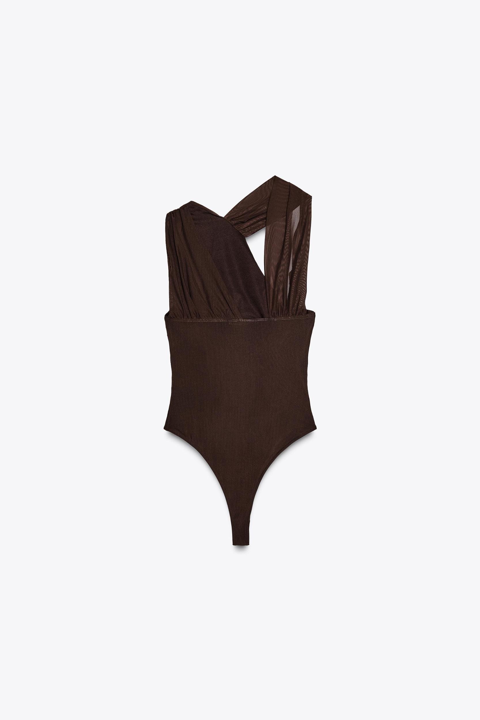 DRAPED ASYMMETRIC TULLE BODYSUIT Product Image