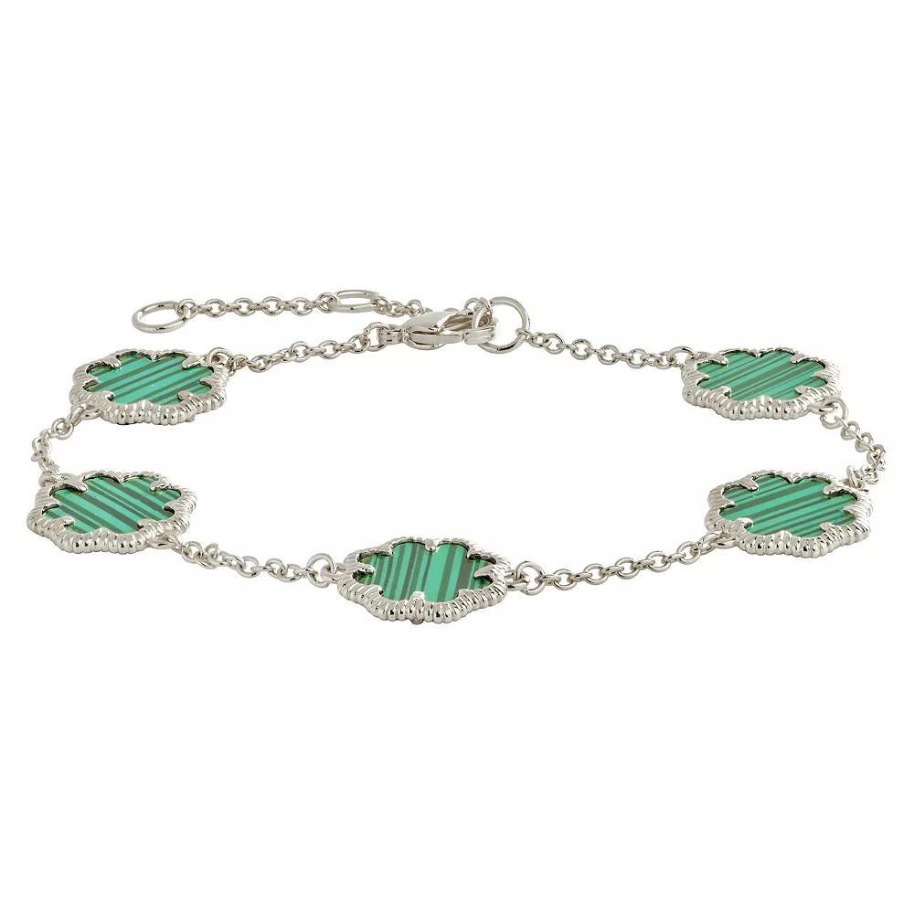 MC Collective Mother-of-Pearl Flower Medallion Station Bracelet, Women's, Size: 7.5", Silver Tone Product Image
