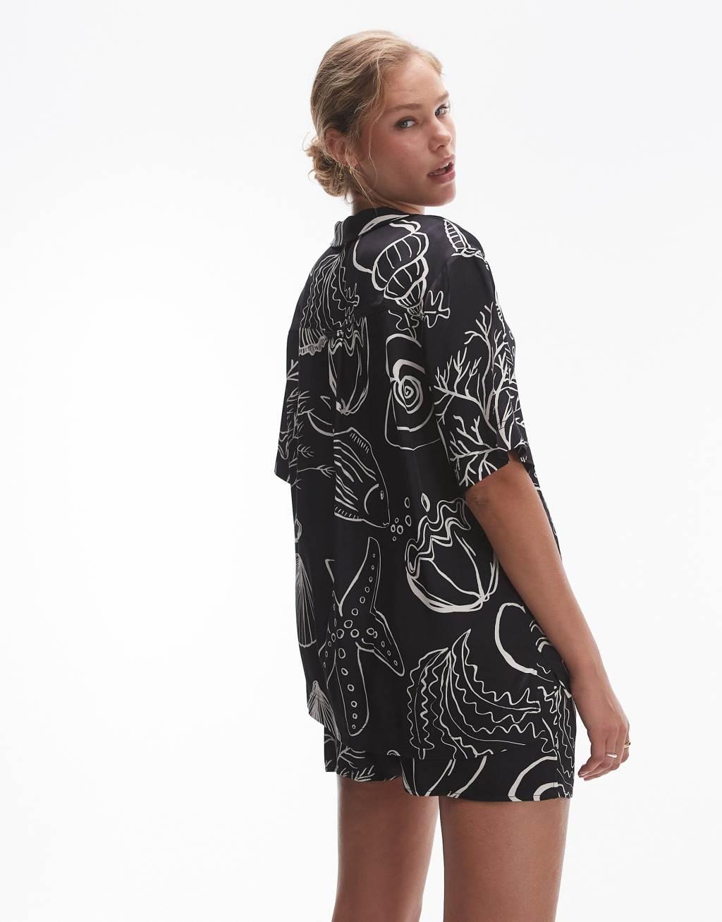 Topshop satin printed shell shirt in black - part of a set Product Image