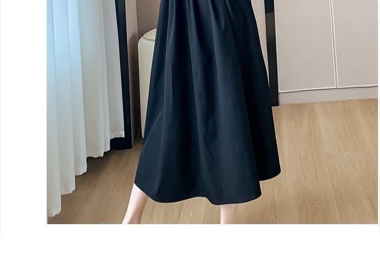 Long-Sleeve Mock Neck Cold Shoulder Plain Midi A-Line Dress Product Image