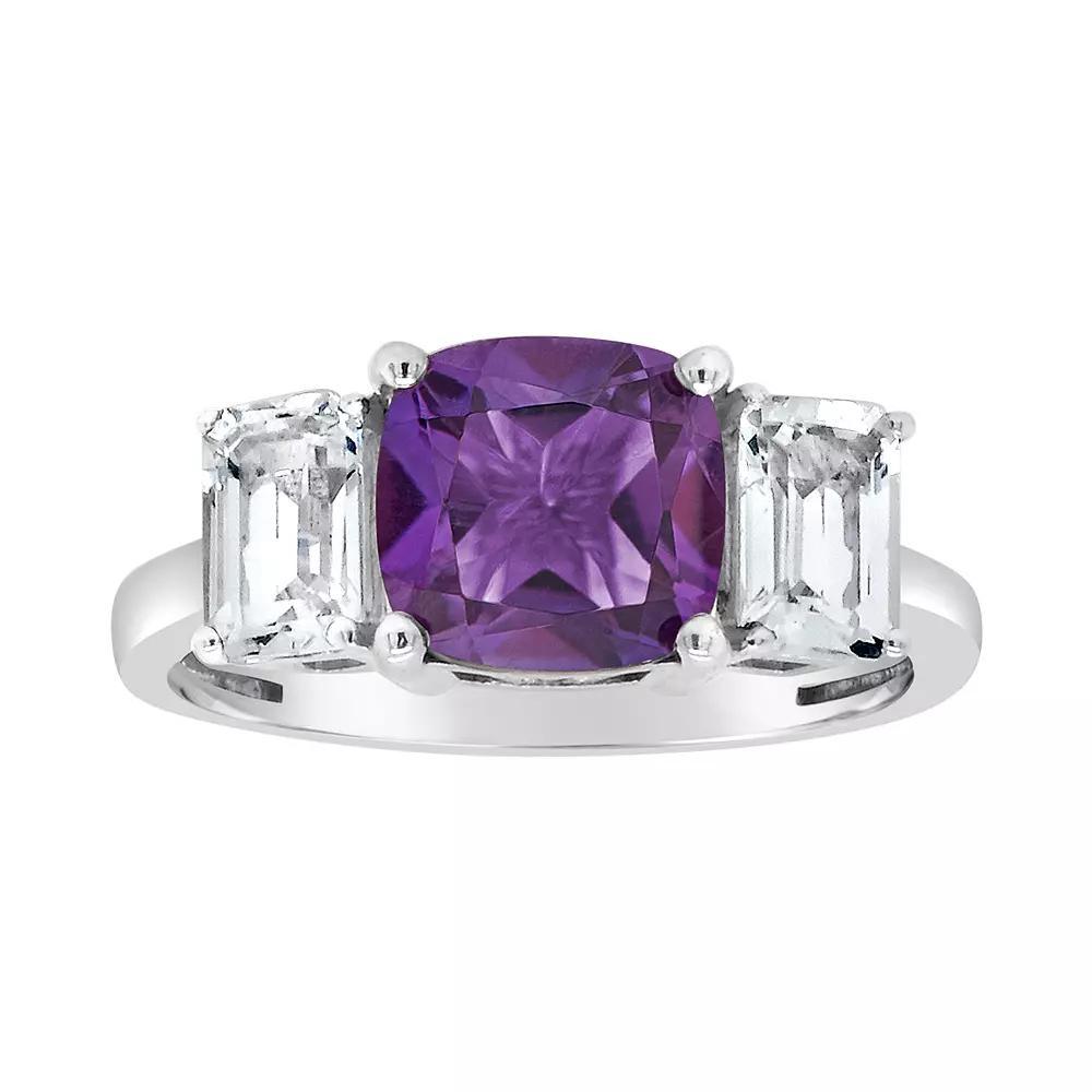 Alyson Layne Sterling Silver Amethyst & White Topaz 3-Stone Ring, Women's, Size: 5 Product Image
