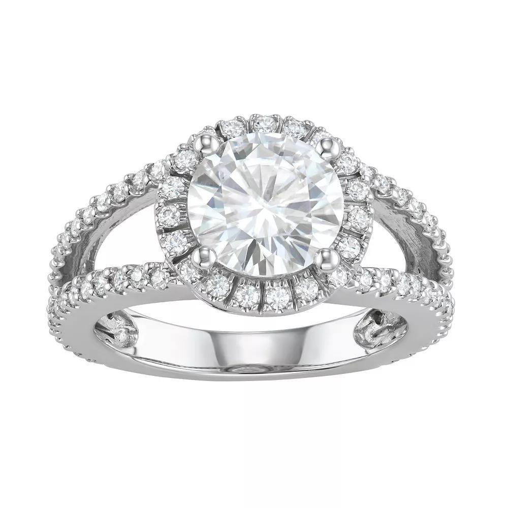 Charles & Colvard 14k White Gold 3 1/2 Carat T.W. Lab-Created Moissanite Split Shank Halo Ring, Womens Product Image