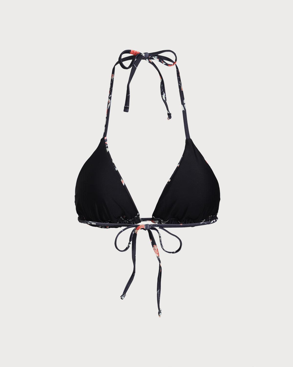 Black Floral Bralette Bikini Top Product Image
