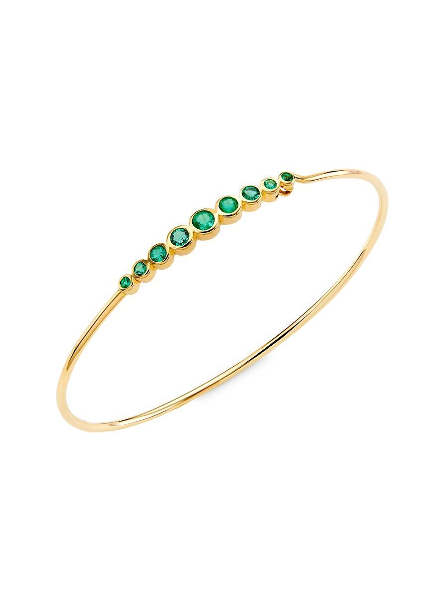 Womens 14K Yellow Gold & Emerald Wire Bangle Product Image
