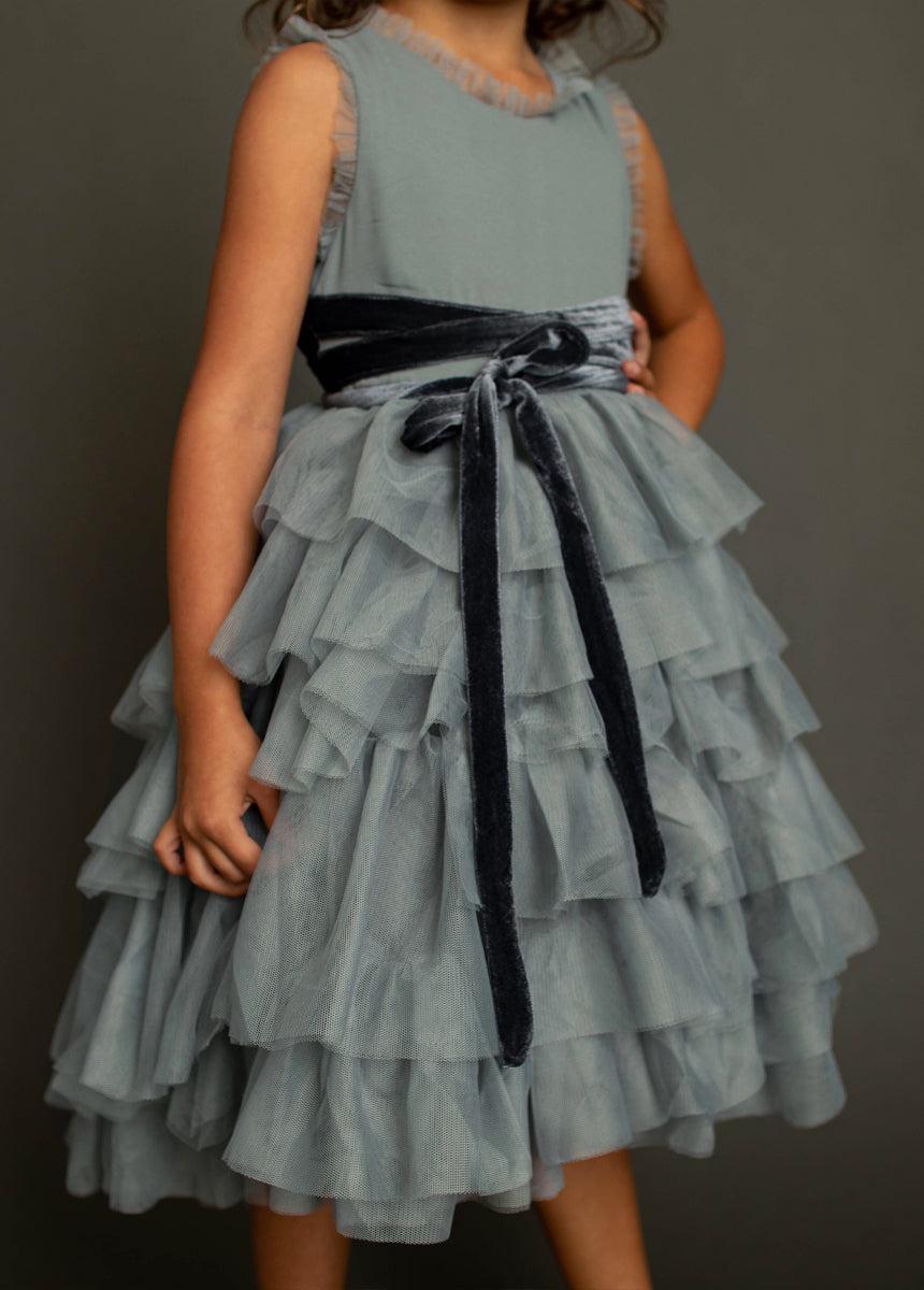 Geneva Petticoat Dress in Dusty Blue Girls Product Image