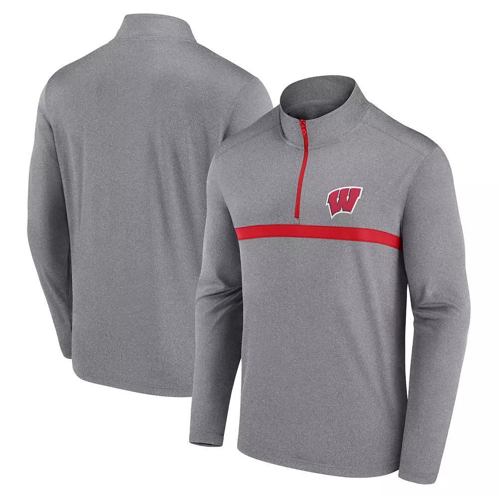 Men's Heather Gray Wisconsin Badgers Head to Head Quarter-Zip Top, Size: Large, Grey Product Image