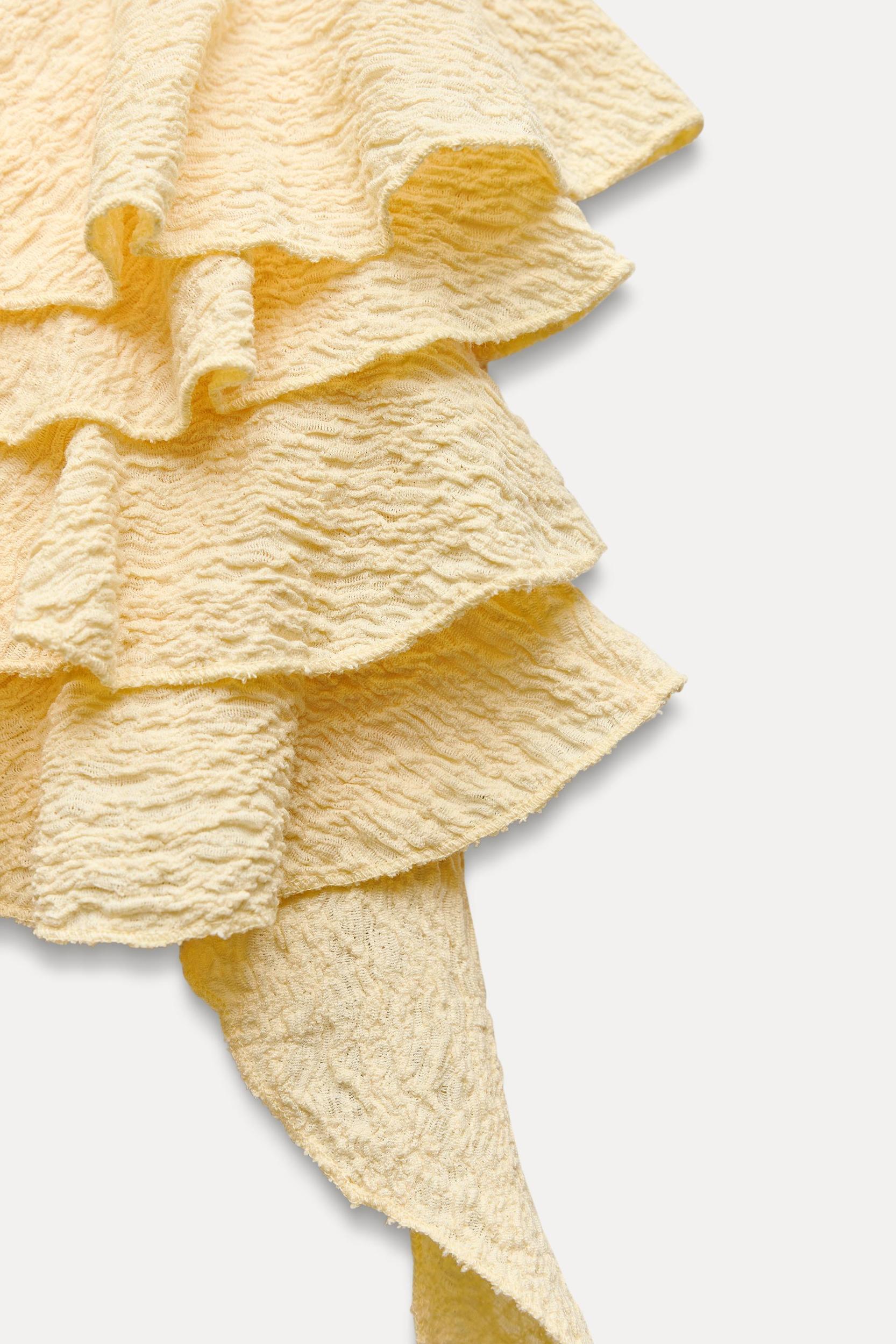 RUFFLED TEXTURED CROP HALTER TOP Product Image