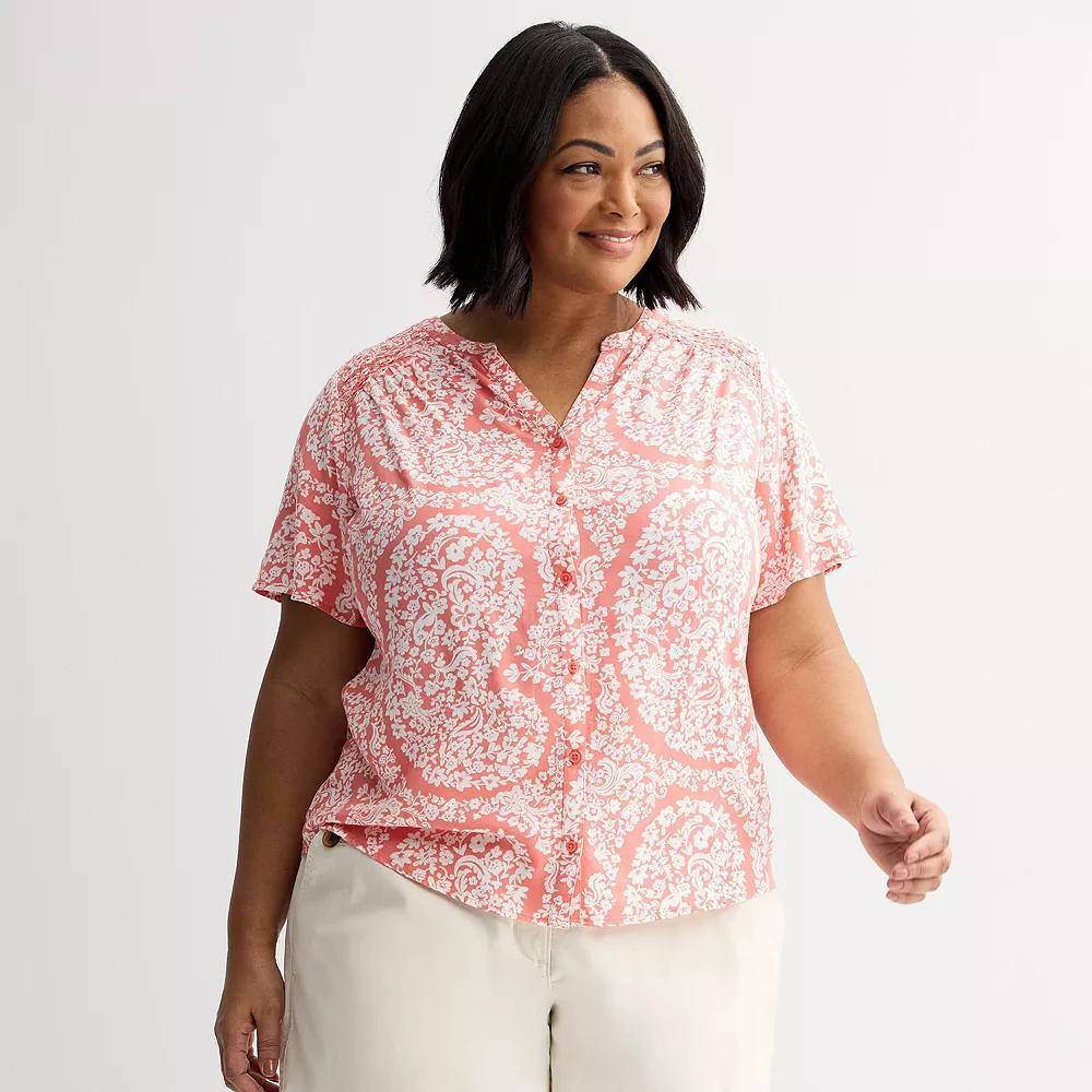 Plus Size Croft & Barrow® Short Sleeve Femme Blouse, Women's, Size: 2XL, Pink Floral Paisley Product Image