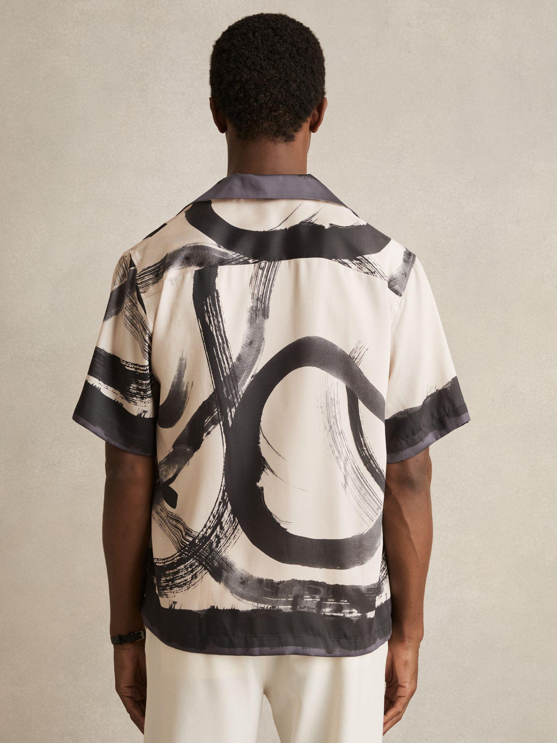 Brushstroke-Print Cuban-Collar Shirt in Charcoal Grey/Off White Product Image