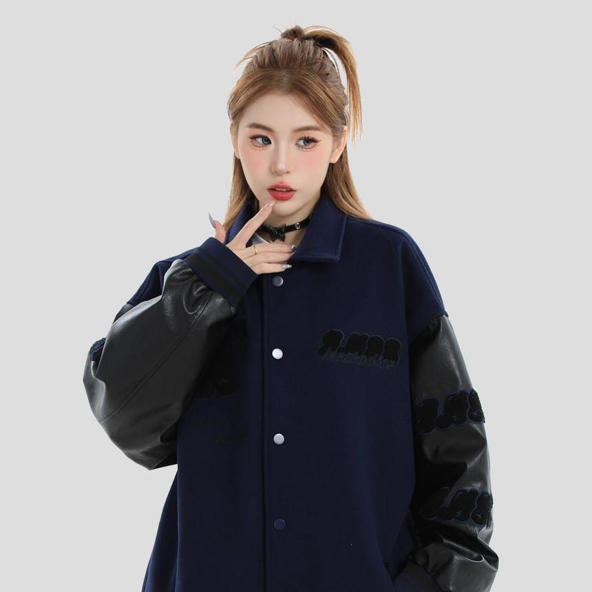 Collared Lettering Button-Up Jacket Product Image