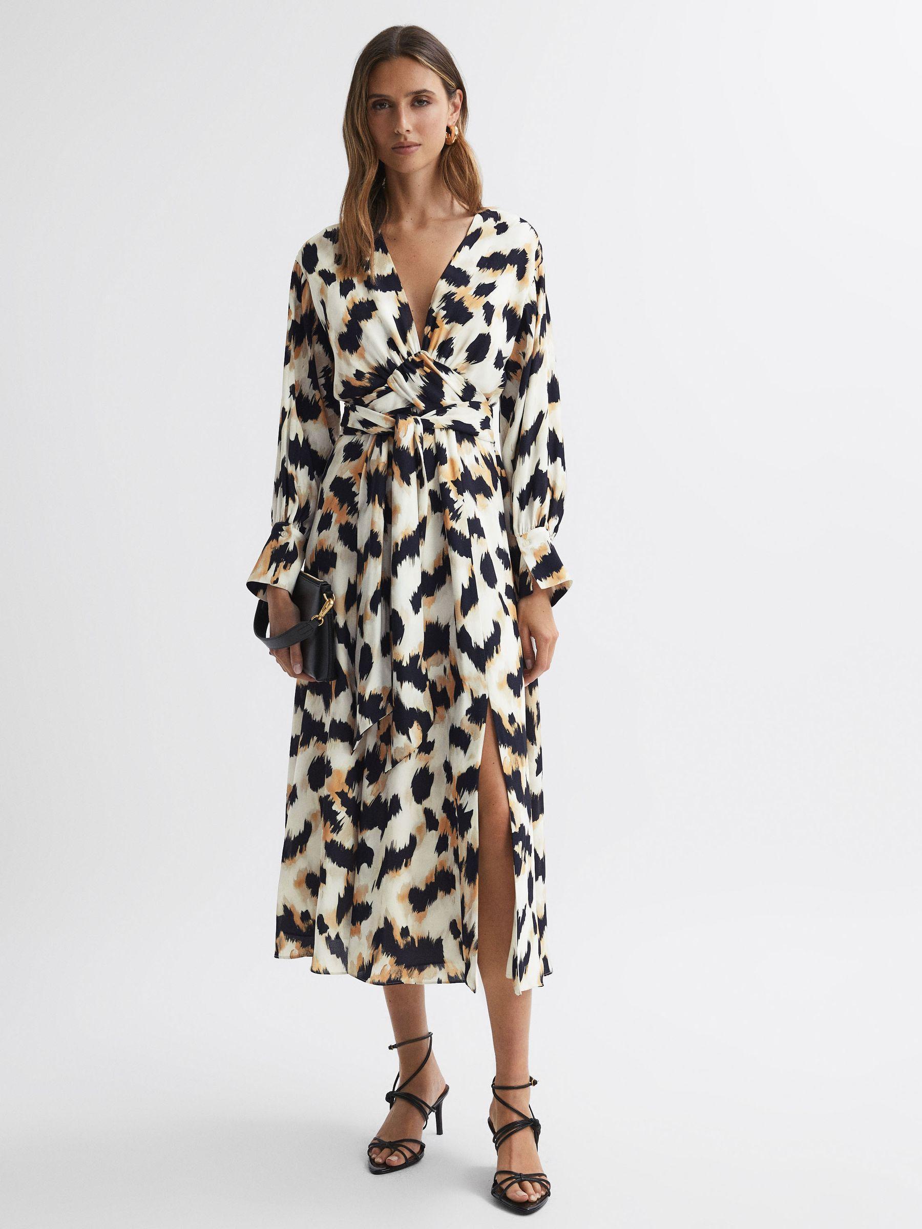 Animal Print Midi Dress in Black/White Product Image
