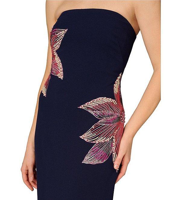 Aidan Mattox Strapless Beaded Floral Crepe Column Gown Product Image