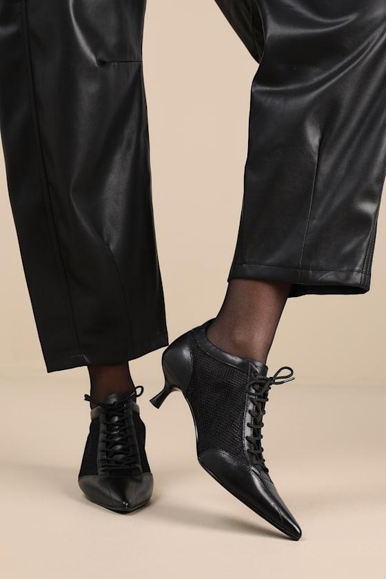 Lykke Black Leather Mesh Lace-Up Kitten Heel Pumps Product Image