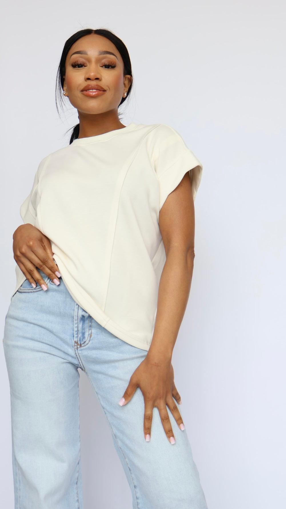 Scallop Sleeve Short Sleeve Sweatshirt Product Image