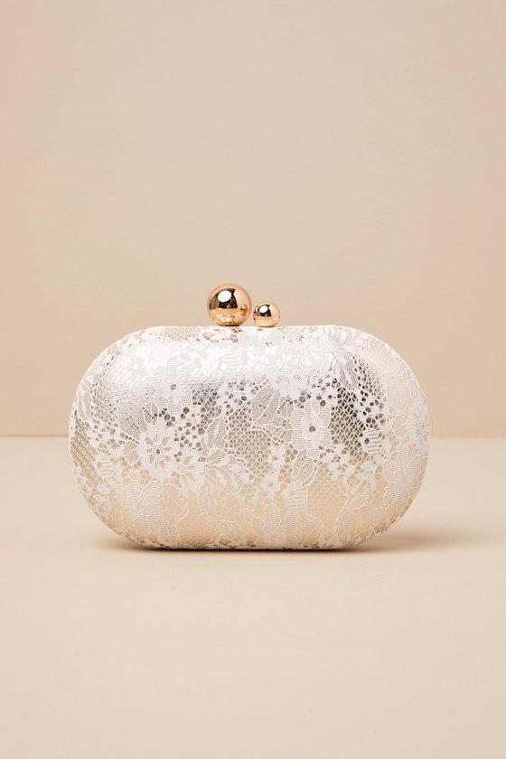 Dorrian Ivory Lace Hard Case Clutch Product Image