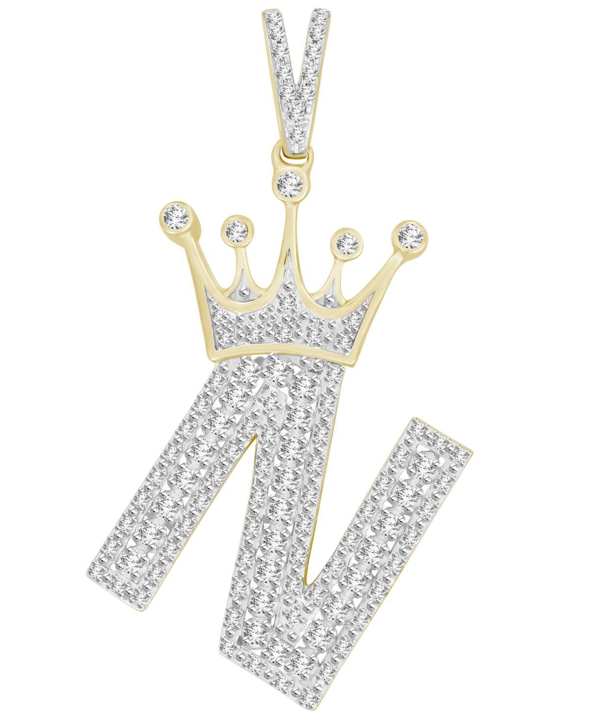 Mens Diamond (3/8 ct.t.w.) Crowned Initial Pendant in 10k Gold - K Product Image