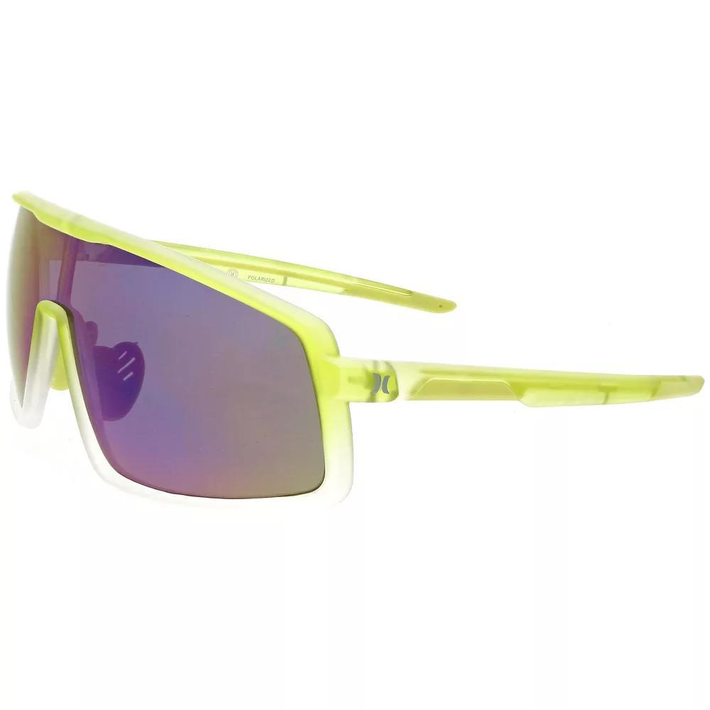 Men's Hurley 51mm Wrapped Shield Polarized Sunglasses, Lime Green Product Image
