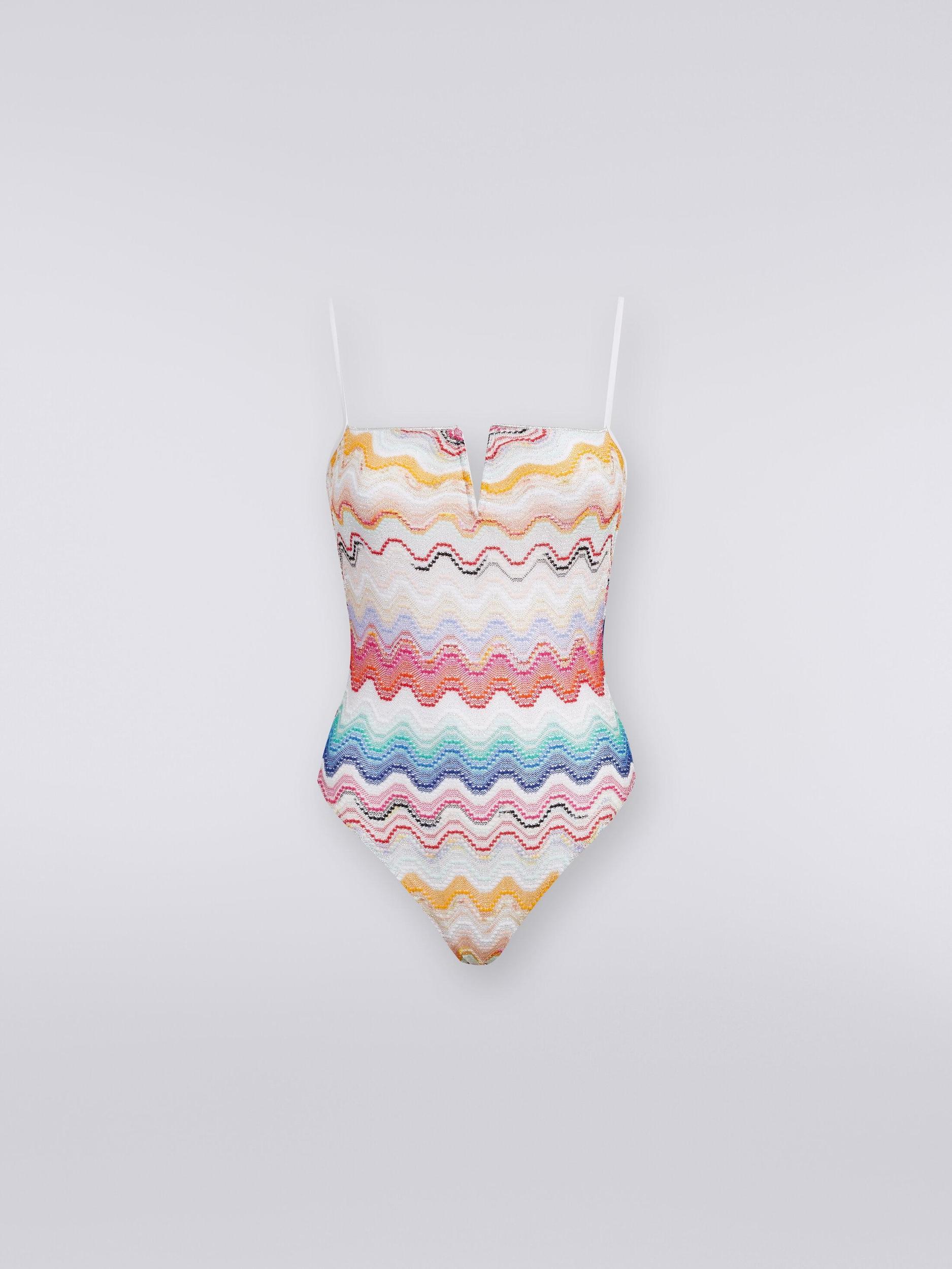 Wave motif one-piece swimming costume with underwire Product Image