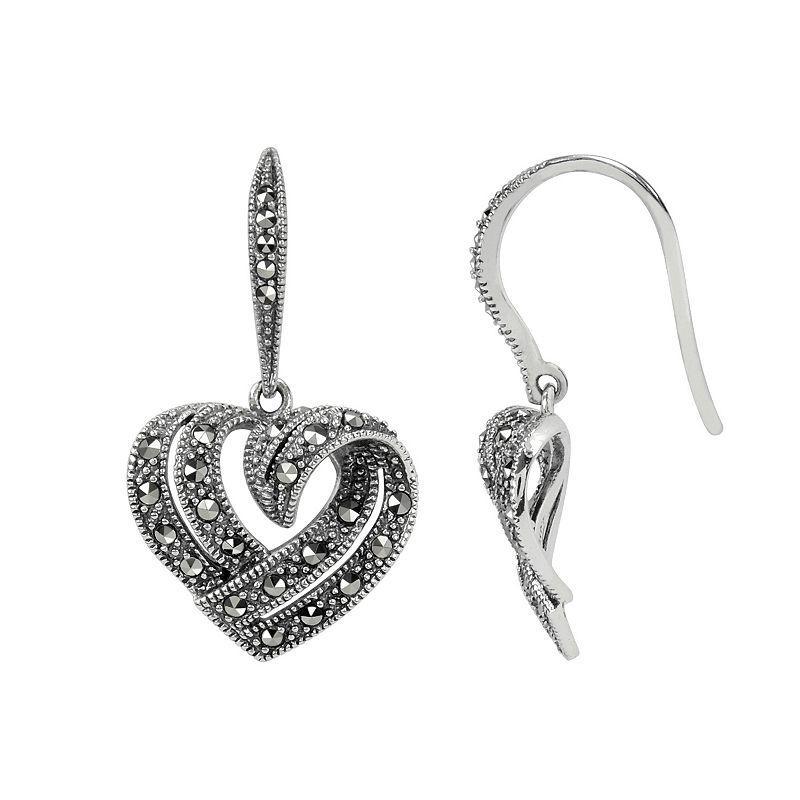 Lavish by TJM Sterling Silver Heart Drop Earrings, Women's, Grey Product Image