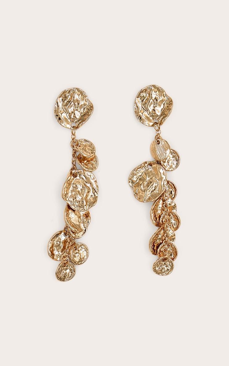 Gold Hammered Circular Draped Earrings Product Image
