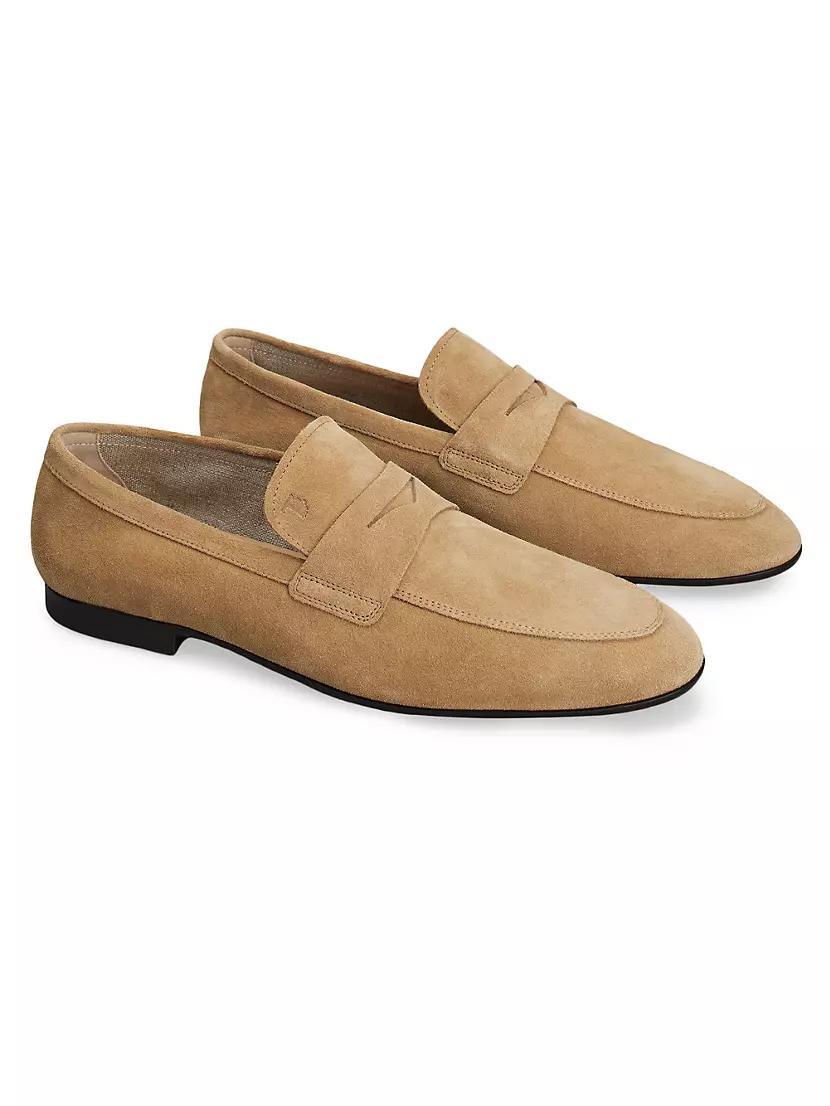 Monogrammed Suede Penny Loafers Product Image