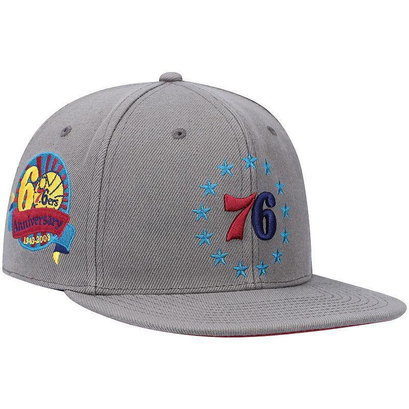 Men's Mitchell & Ness Charcoal Philadelphia 76ers Hardwood Classics 60th Anniversary Carbon Cabernet Fitted Hat, Size: 7 1/4, 76r Charco Product Image