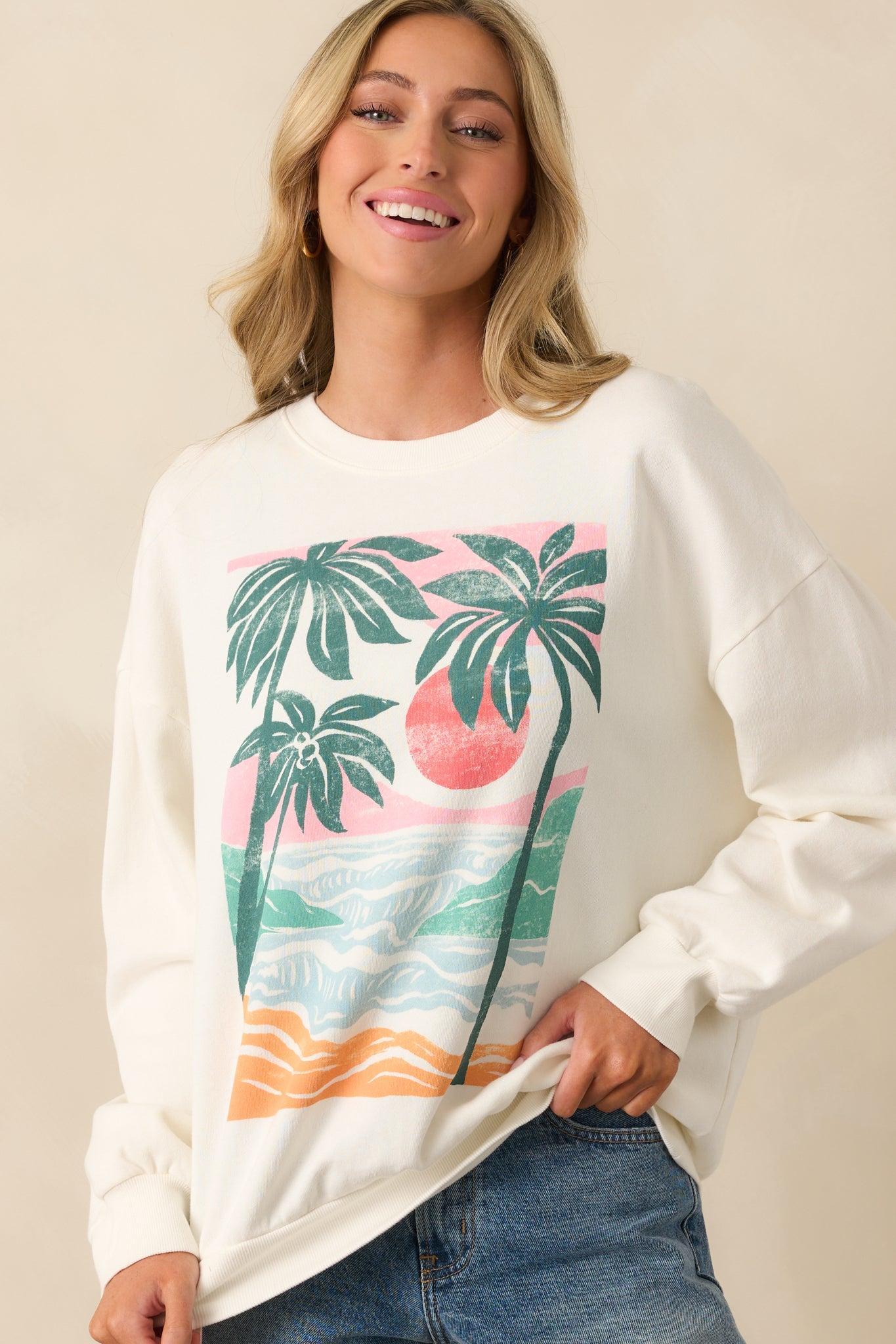 Z Supply Ivory High Tide Sunday Oversized Cotton Sweatshirt Product Image