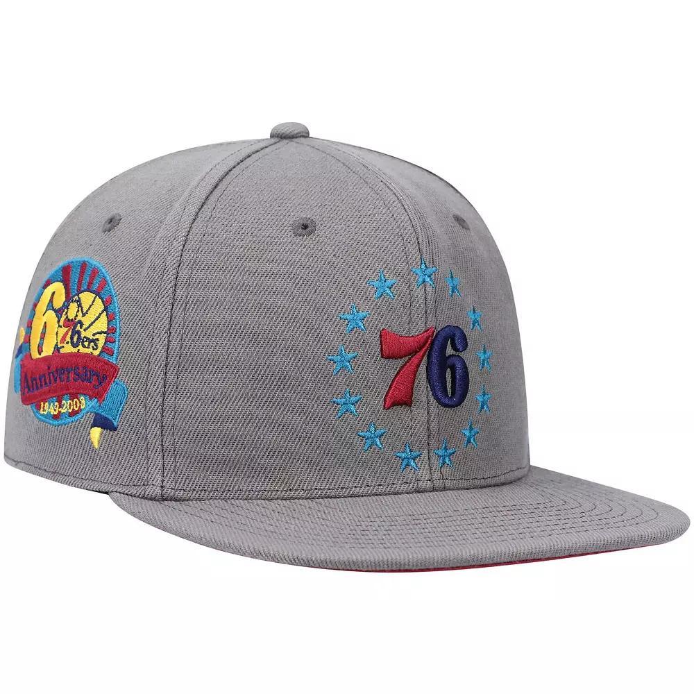 Men's Mitchell & Ness Charcoal Philadelphia 76ers Hardwood Classics 60th Anniversary Carbon Cabernet Fitted Hat, Size: 7 1/4, 76r Charco Product Image