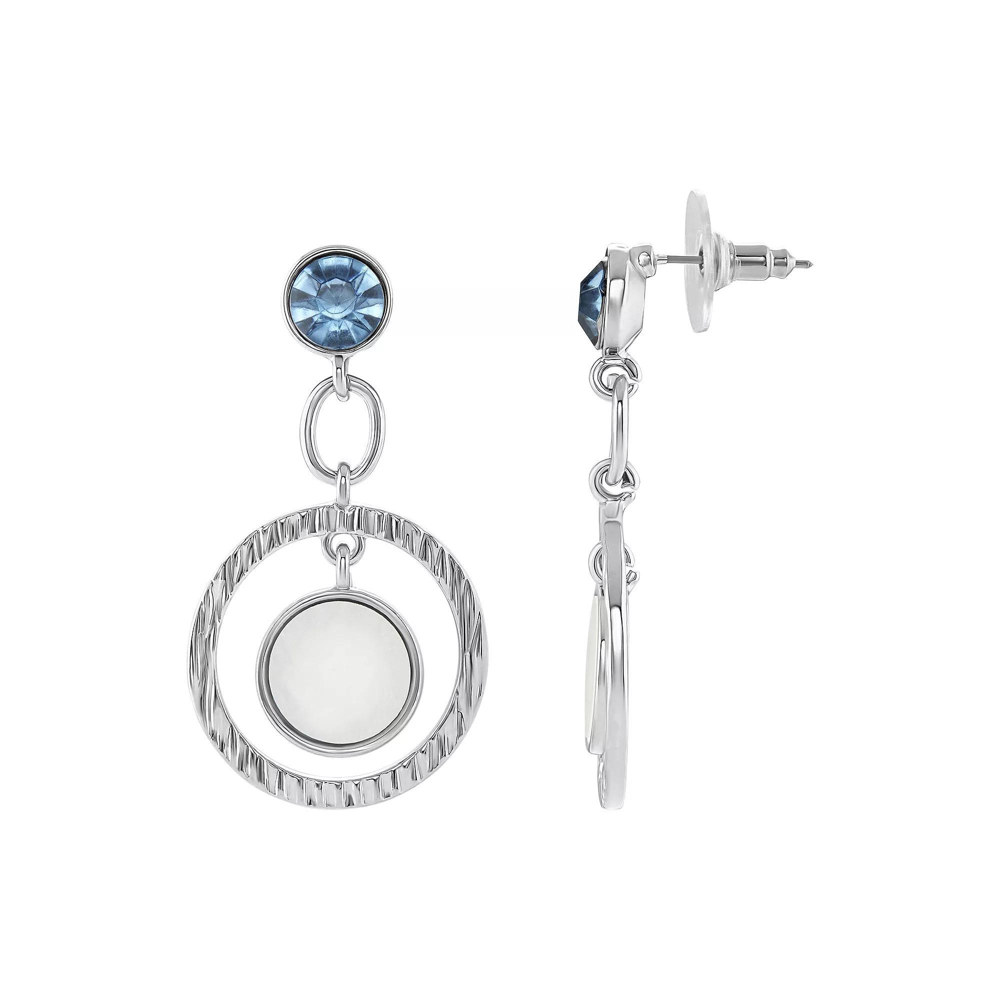 Emberly Silver Tone Blue Glass Stone & Simulated Mother-of-Pearl Circle Drop Earrings, Women's, Multi Blue Product Image