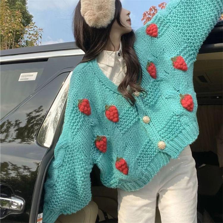 Strawberry Embroidered Button-Up Cardigan Product Image