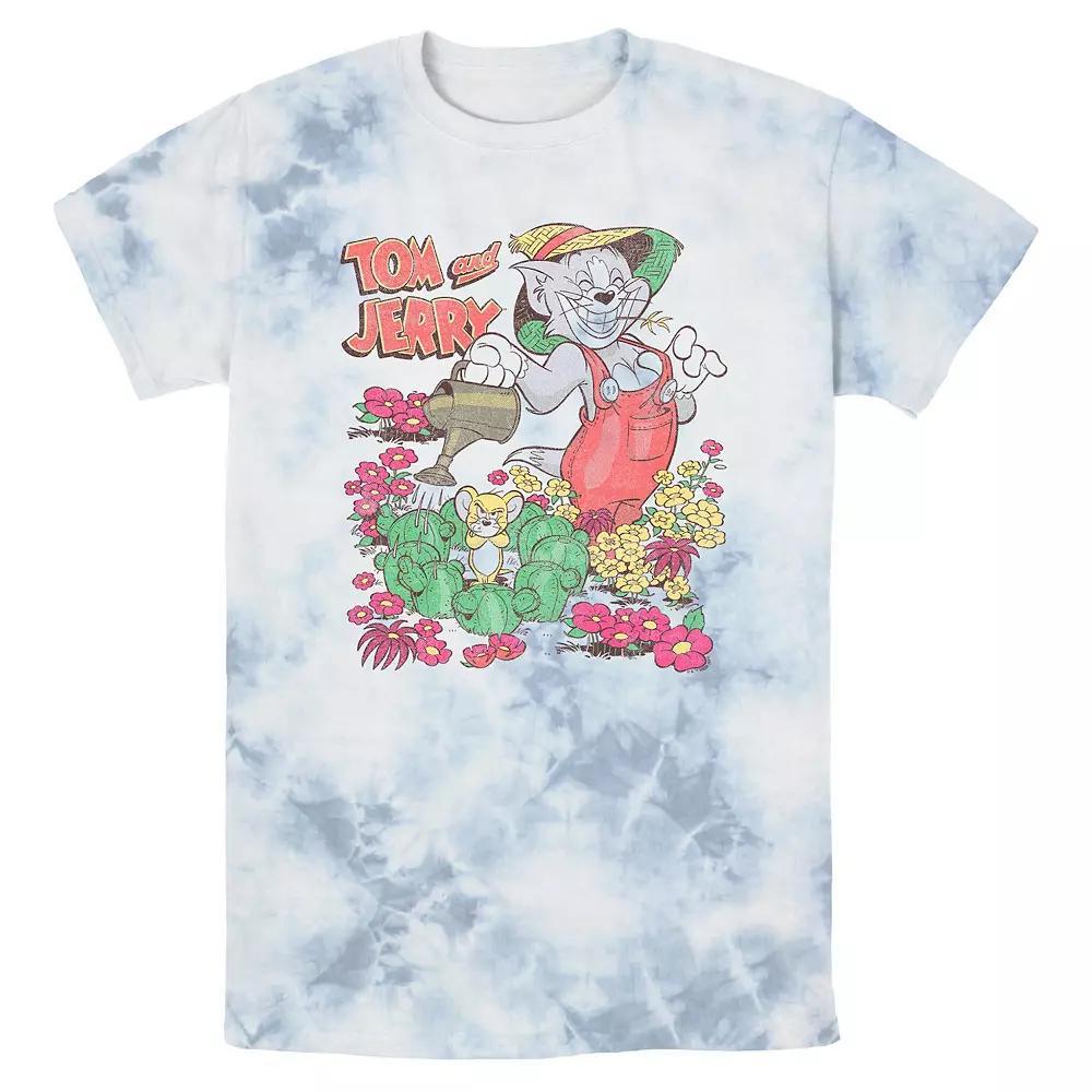 Men's Tom & Jerry Tom Gardening Bombard Wash Graphic Tee, Size: XL, White Blue Product Image