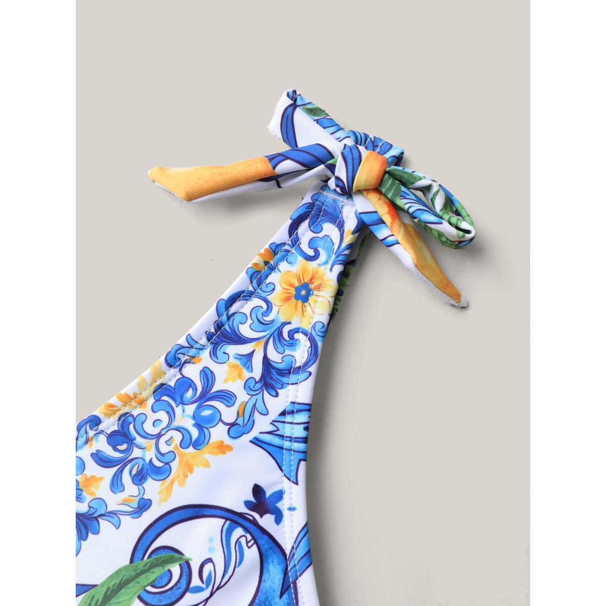 Plus Size Two-Piece Citrus Print Sarong Swimsuit Women's Swimwear Lemonyellow Beach Tie knot Curve Bathing Suits High stretch One Pieces BloomChic 14-16/1X Product Image