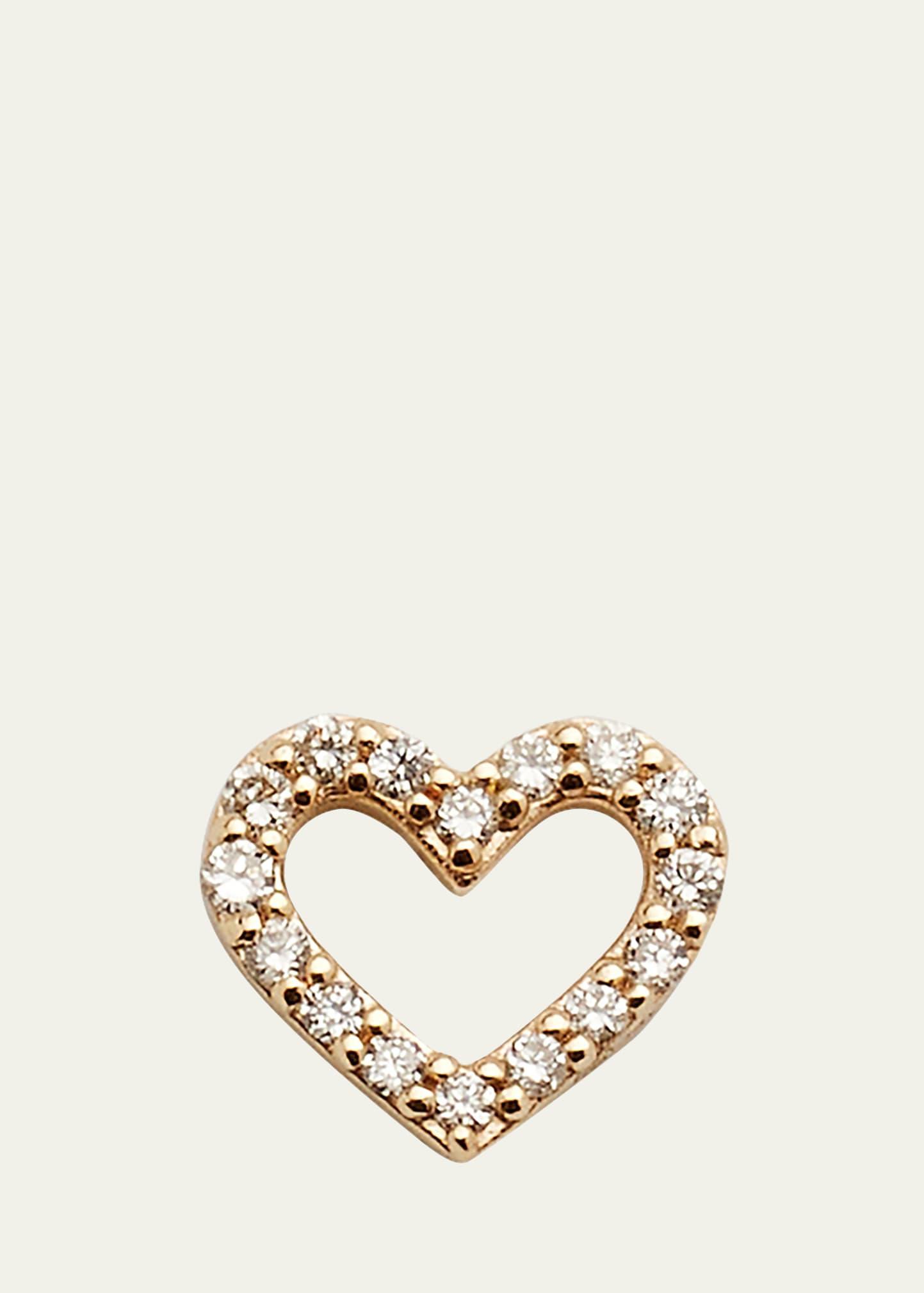 14K Small Open Heart Stud Earring with Diamonds, Single Product Image