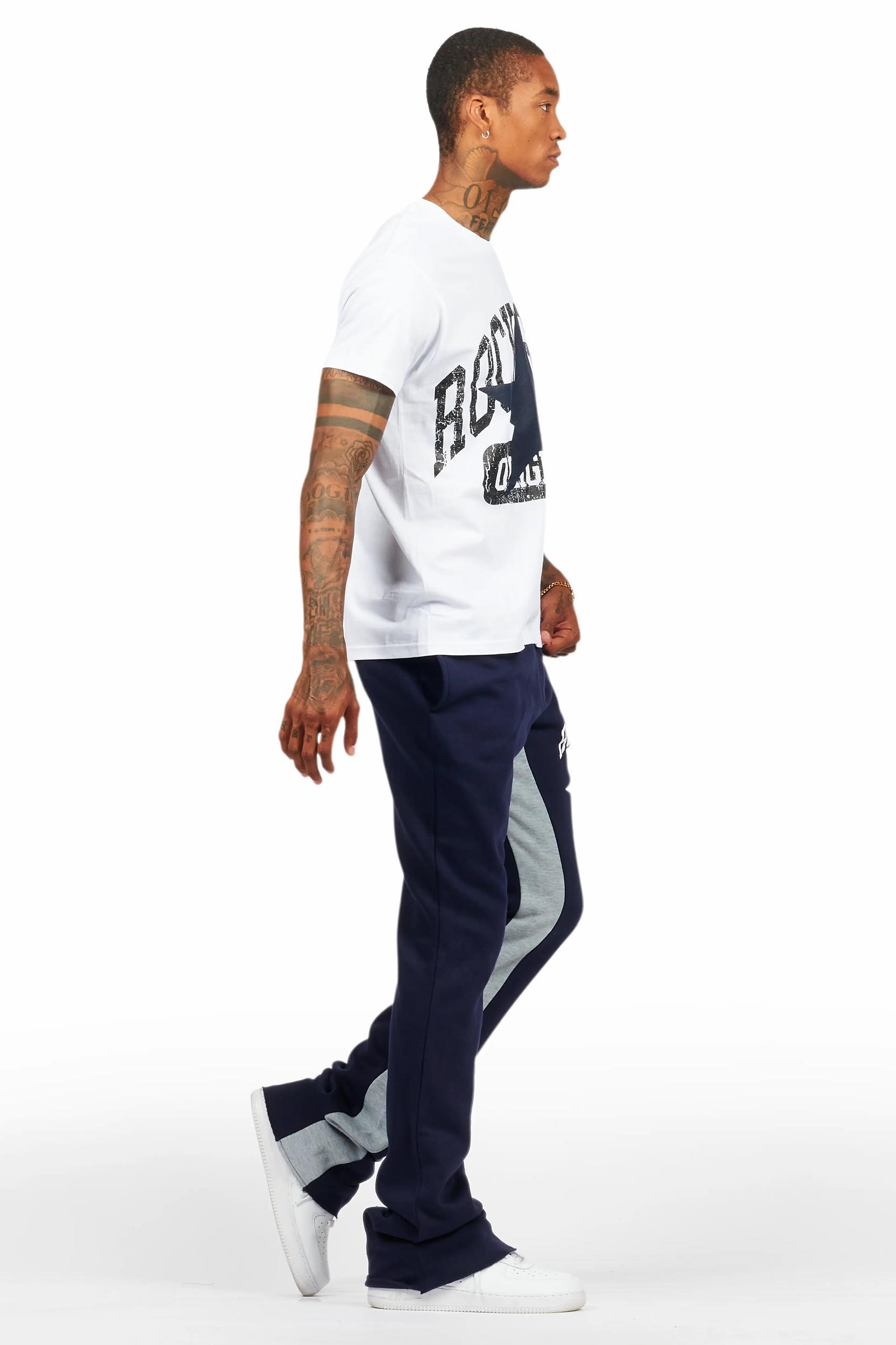 Mallor White/Navy T-Shirt/Stacked Baggy Track Pant Set Male Product Image