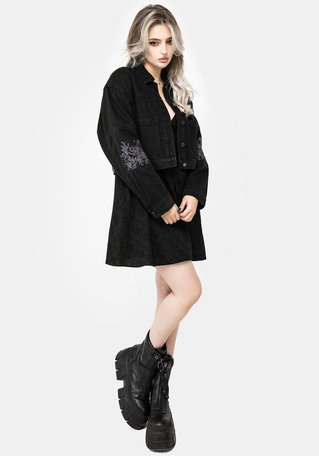 Deadhead Rose Embroidered Denim Carpenter Jacket Product Image