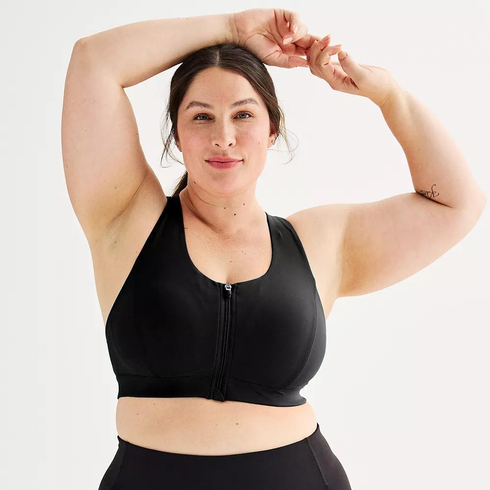 Plus Size Tek Gear® Ultrastretch Medium Support Zip Front Sports Bra, Women's, Size: 1XL, Mineral Black Product Image